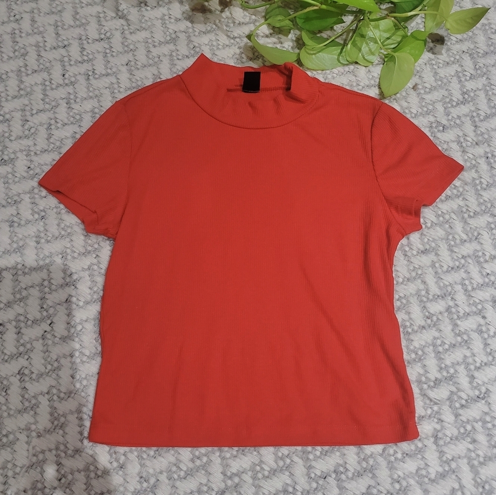 Soft Comfy Red Mock Neck Semi Crop Top